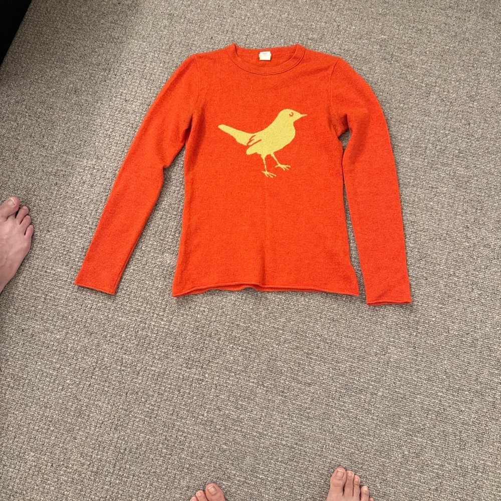 J. Crew Orange Sweater with Yellow Bird